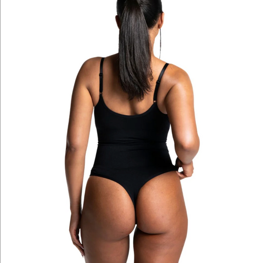 Body gainant sculptant femme noir, vue de dos