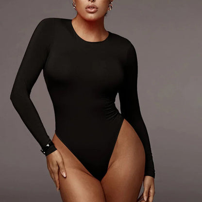 O Neck Long Sleeve Solid White Sexy Bodysuit Women Black Autumn Winter Body Top Gray Casual Lady Streetwear Bodysuits